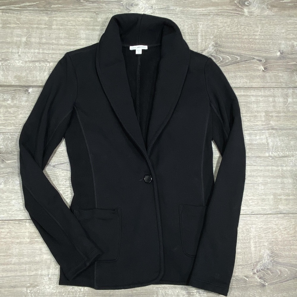 James Perse Jacket Womens 3 Large Black Knit Blazer Shawl Collar Cotton Stretch